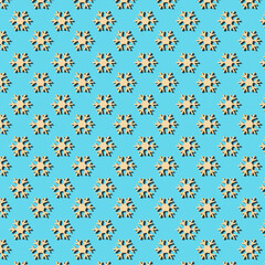 Christmas or New Year seamless pattern of snowflake on blue background. Greeting card. Good for wallpaper, textile, background, poster, cover of book, post cards