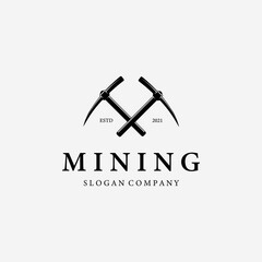 Pickaxe Simple Logo Vector Design Illustration Vintage, Mining Concept With Silhouette