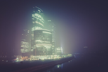 The Moscow International Business Center. Moscow-City during strong smog. Russia - 407459689
