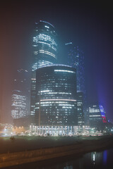The Moscow International Business Center. Moscow-City during strong smog. Russia - 407459803