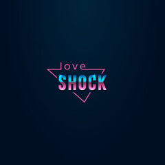 colorful simple vector illustration in retro futurism style of headline signboard text love shock