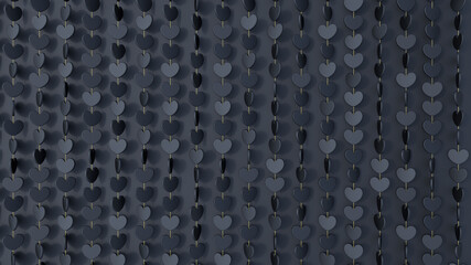 Beautiful glamour black heart wall on black background. Glitter Valentine's