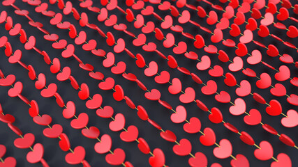 Beautiful glamour red heart wall on black background. Glitter Valentine's