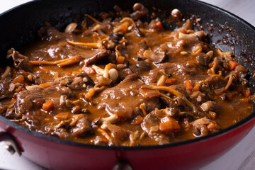 Fricandó, traditional spanish tapa from Cataluña and Barcelona. Premium beef dish.