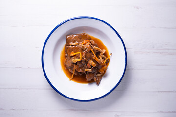 Fricandó, traditional spanish tapa from Cataluña and Barcelona. Premium beef dish.
