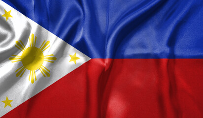 Philippines flag wave close up. Full page Philippines flying flag. Highly detailed realistic 3D rendering