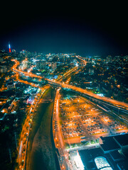 Aerial view panoramic city in the night