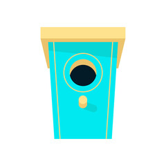Colorful birdhouse of bright blue color, isolated on a white background.  Spring, nature, garden, birds, house and house concept. Vector illustration of EPS 10 in a flat style. Cartoon style