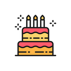 Birthday cake, holiday torte, sweet flat color line icon.