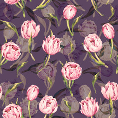Seamless pattern of tulips