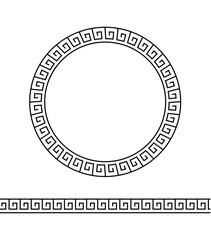 Greek circle frame. Meander line. Border seamless pattern. Geometric banner isolated on white background. Greece ornament. Grecian ancient style. Mediterranean decor. Antique design for prints. Vector