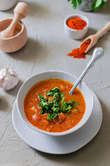 Appetizing paprika soup - bograch. National Hungarian cuisine. Delicious hearty lunch.