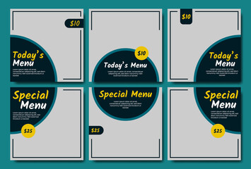 Collection of social media feed templates culinary theme. Suitable for online stores in promoting a product or brand