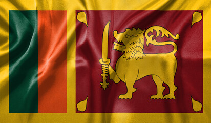 Sri Lanka flag wave close up. Full page Sri Lanka flying flag. Highly detailed realistic 3D rendering