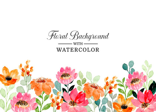 Pink orange floral background with watercolor