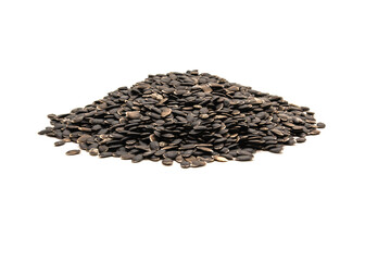 Top view huge mound of luffa or loofah, luffa aegyptiaca seeds isolated on white background