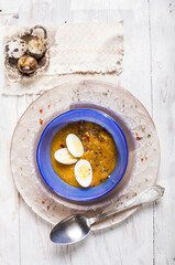 boiled quail eggs over pumpkin cream appetizer easter recipe