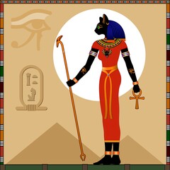 Religion of Ancient Egypt. 
Bastet (Bast) is a ancient Egyptian goddess of joy, fertility, feminine beauty, healing, and cats.
