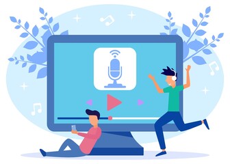 Illustration vector graphic cartoon character of online music