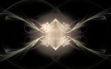 abstract image illustration of a fantastic glowing mystical crystal on a black background for symbol or emblem use