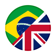 round icon with brazil and united kingdom flags, isolated on white background	
