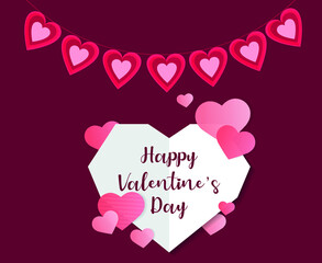 Valentine's day concept background. Vector illustration. pink paper hearts love 