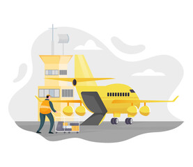 airplane delivery service illustration concept, fast delivery, airport