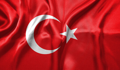 Turkey flag wave close up. Full page Turkey flying flag. Highly detailed realistic 3D rendering