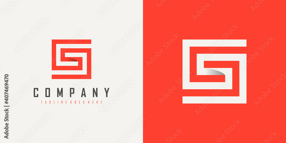 Poster initial letter s and g linked logo. red and white geometric square shape origami style isolated on d