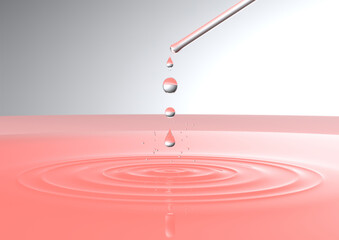3D rendering and illustration of water drops in the pink pastel background.