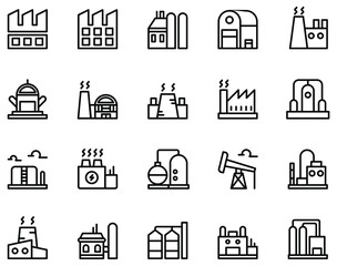 Simple set of factory icons on white background.