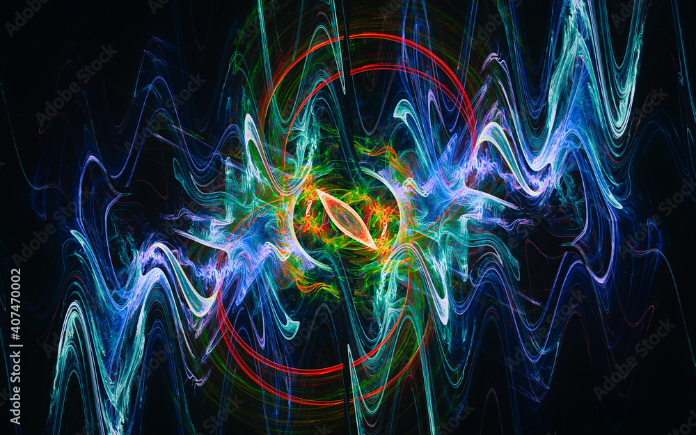 Poster digital image generated on a computer consisting of beautiful abstract geometric shapes, lines of di