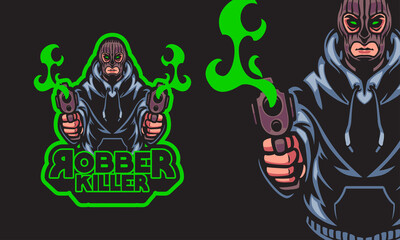 robber with guns sports logo mascot vector illustration