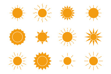Sun icons set flat style