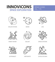 Space exploration - line design style icons set