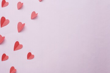 Happy Valentine's Day romantic abstract photography with  paper origami hearts on natural background. 