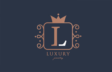 L monogram alphabet letter logo icon in white and blue color. Creative design with king crown for luxury business and company