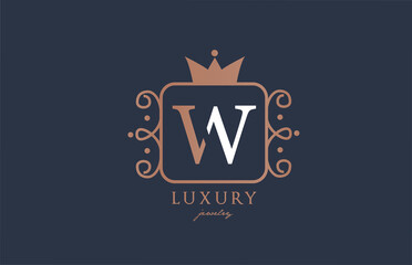 W monogram alphabet letter logo icon in white and blue color. Creative design with king crown for luxury business and company