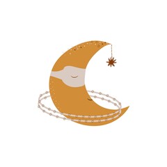 The moon in close-up. Abstract moon. Yellow moon isolated on a white background. Vector icon
