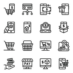 
Set of Online Shopping Linear Icons
