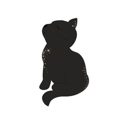 Black silhouette of a cat. Silhouette of a cat sitting sideways.Cat silhouette isolated on white background.