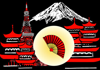 Tokyo citta del giappone con ventaglio 