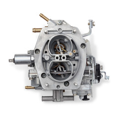 Top view of car carburetor for internal combustion engine for mixing air with a fine spray of...