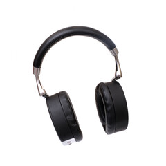 Fototapeta na wymiar Black wireless headphones isolated on white background