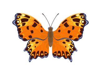 Orange cartoon butterfly isolated on white background. Vector flat illustration.