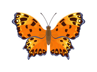 Orange cartoon butterfly isolated on white background. Vector flat illustration.
