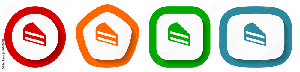 Aufkleber cake vector icon set, flat design food buttons on white background