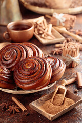 Freshly baked sweet cinnamon buns.