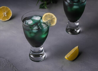 Chlorella or spirulina algae green mocktail with ice