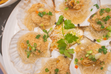 Scallops with rice noodle and garlic, traditional Chinese cuisine in Fujian.